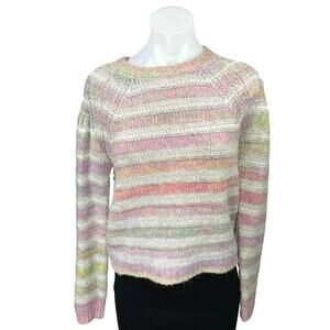 Intermix Pink Multicolor Rainbow Striped Wool Knit Long Sleeve Sweater Top Sz XS
